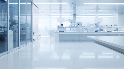 Modern biomedical research lab with sleek equipment on a clean background, with clear space for text, perfect for scientific studies and laboratory work
