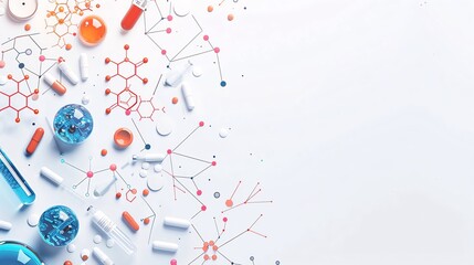Modern clinical trial symbols on a plain background, with ample room for text, perfect for medical studies and clinical research