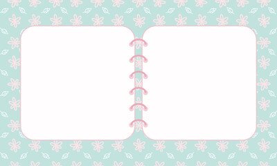 Cute kawaii hand drawn floral blossom with leaves pattern poster banner notepad background