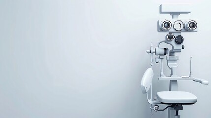 Sleek ophthalmology equipment on a plain background, with ample space for text, perfect for eye care clinics and vision health