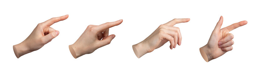 Finger pointing, pointer sign. Gesture with index indicating. Hand showing, touch, tap, click....
