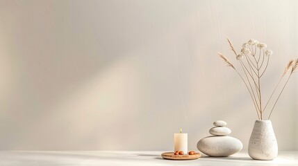 Soothing wellness and yoga elements on a clean background, with blank areas for text, great for wellness programs and yoga retreats