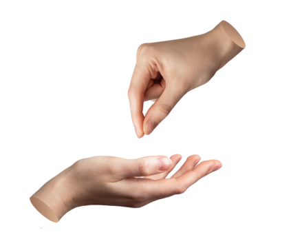 Hand pinching, taking, giving, picking. Finger grabbing, holding. Pleading, begging. Gesture sign, demanding, requesting. Isolated on white., transparent PNG cutout