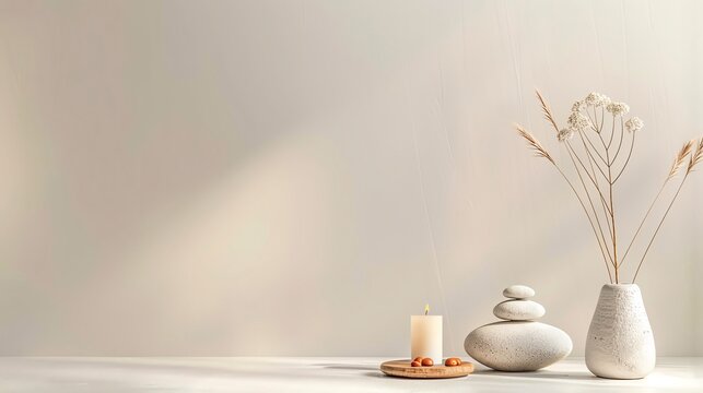 Soothing wellness and yoga elements on a clean background, with blank areas for text, great for wellness programs and yoga retreats