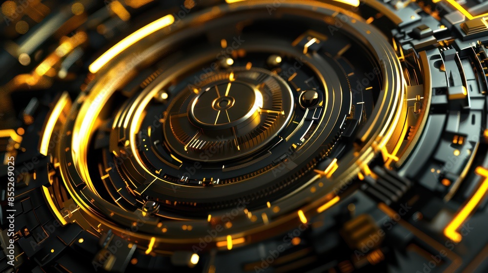 Aufkleber detailed image of a futuristic technology interface with intricate design and glowing orange element