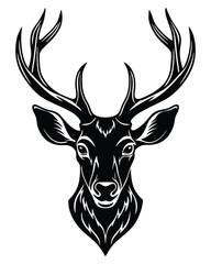Naklejka premium Deer head silhouette vector art style outline with white background