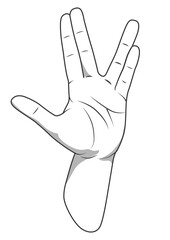 Vulcan salute hand gesture black and white color PNG illustration