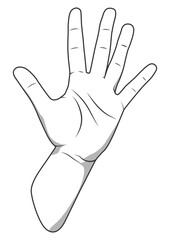 Palm hand number five gesture black and white color PNG illustration