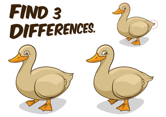 Find differences game duck cartoon colorful PNG illustration