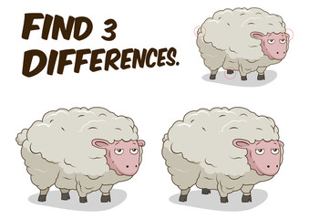 Find differences game sheep cartoon colorful PNG illustration