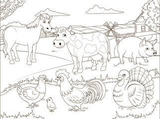 Coloring book farm cartoon educational game PNG illustration