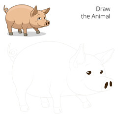 Draw the animal pig educational game cartoon colorful PNG illustration