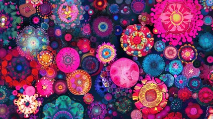 Kaleidoscopic patterns in vivid color palette