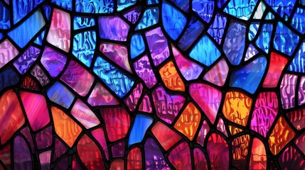 A detailed photograph capturing the vibrant colors and textures of a stained-glass window, showcasing its artistic beauty