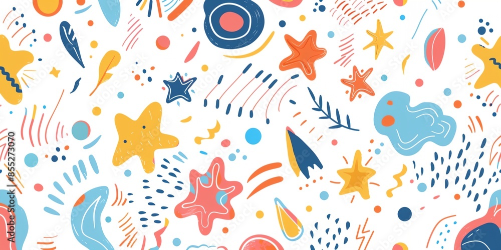 Poster a colorful and abstract background with many different shapes and patterns. the background is white 
