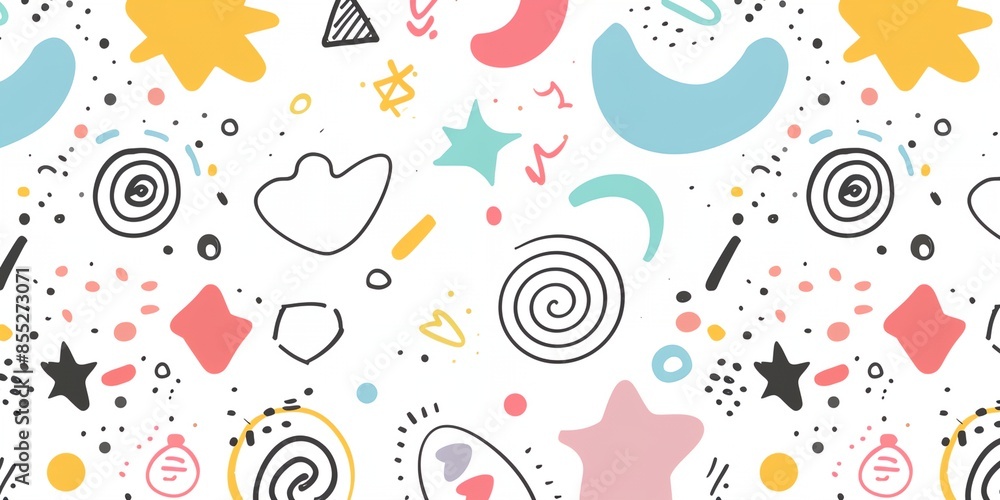 Aufkleber a colorful and abstract background with many shapes and stars. the image has a playful and whimsical