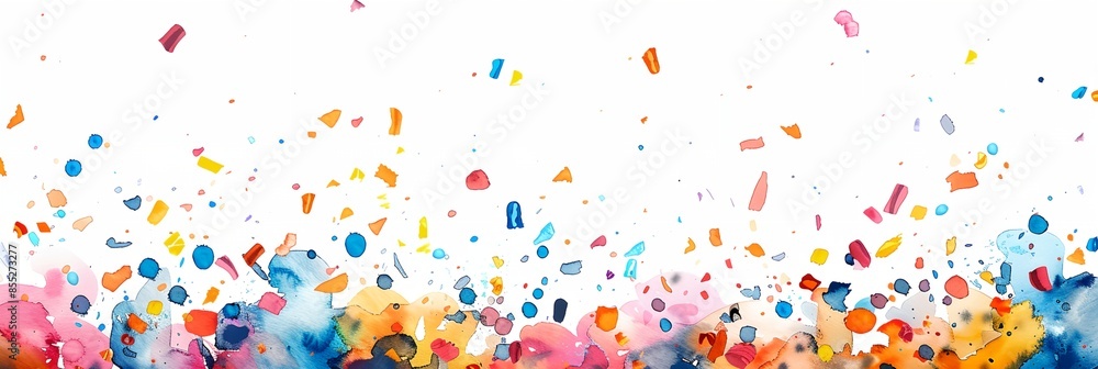 Poster a colorful background with a lot of small dots and splashes of color. the background is white and th