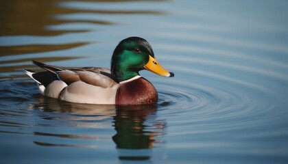 Obraz premium A colorful male duck swimming peacefully in a serene pond surrounded by lush greenery