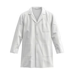 Blank white medical lab coat mockup front view 3d rendering Empty doctor or scientist labcoat for hospital uniform mock up Isolated on transparent background PNG