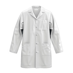 Blank white medical lab coat mockup front view 3d rendering Empty doctor or scientist labcoat for hospital uniform mock up Isolated on transparent background PNG