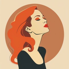 Elegant Retro Style Woman with Red Hair in Art Illustration