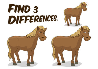 Find differences game horse cartoon colorful PNG illustration