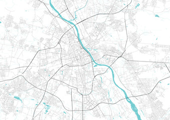 Street map art of Warsaw city in Poland. Road map of Warsaw. Black and white (blue) illustration of Warsaw streets. Poland Printable poster.	