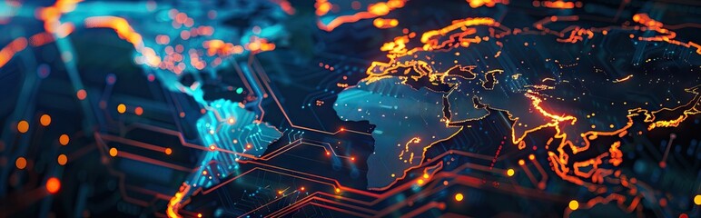 3d illustration of detailed virtual planet Earth. Technological digital globe world. AI generated illustration