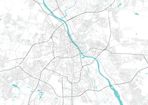 Fototapeta Street map art of Warsaw city in Poland. Road map of Warsaw. Black and white (blue) illustration of Warsaw streets. Poland Printable poster. 