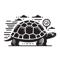 black vector illustration of a tortoise logo icon in silhouette. Perfect for branding, logos, or minimalist designs.