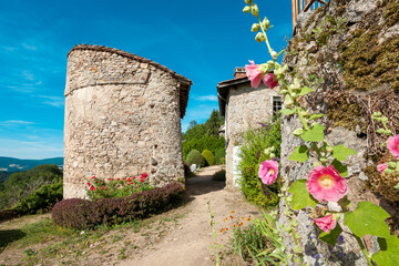 Historic medieval village of Cervières, Loire, France, medieval village. Impasse de l'Auditoire.