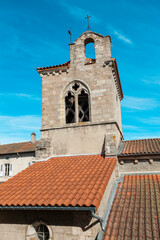 Historic medieval village of Cervières, Loire, France, medieval village. Sainte Foy church in the centre of the village.