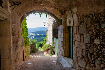 Obraz premium Historic medieval village of Cervières, Loire, France, medieval village. Impasse de l'Auditoire.