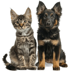 Portrait of a cat and dog isolated on transparent background PNG