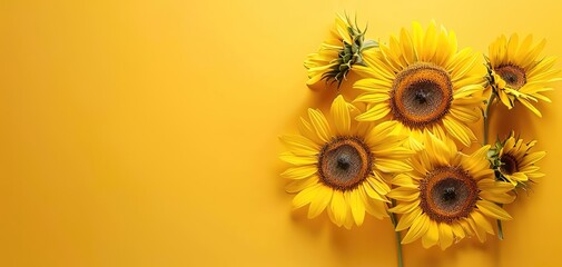 Fototapeta premium Yellow background sunflower white daisy floral wallpaper spring summer card love backdrop