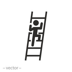 target achievement motivation icon, concept person development, man climbing ladder, up rise progress, flat symbol on white background - vector illustration