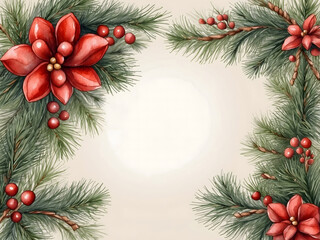 Watercolor vector Christmas banner with fir branches and place for text design