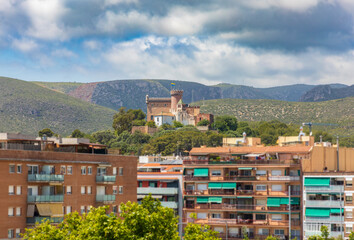Panoramic view of Castelldefels Castle, of medieval origin, in the town of the same name on the Catalan coast, near Barcelona.