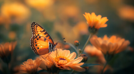 Obraz premium butterfly in beautiful colours on flower . in spring 