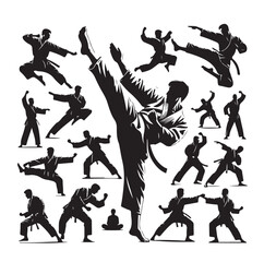 Set of Martial Arts Silhouette Vector Design