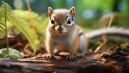Obraz premium Chipmunk - Squirrel, Cute, Mammal, Animal, Nature, Microphotography, Close-up, Detailed, Magnified, High-Resolution, Professional, Focus