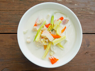 Coconut milk soup with chicken. Thai food.