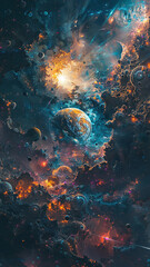 Cosmic Serenity: Abstract Wallart and Wallpaper, Capturing the Tranquil Essence of Celestial Bodies in Ethereal Dance