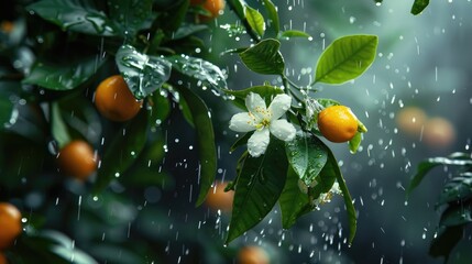 Blooming orange blossom following a rainfall