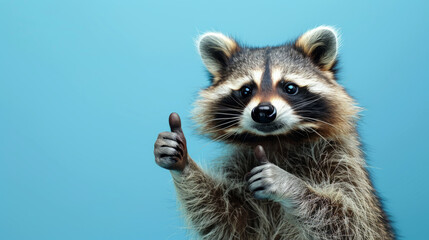 A raccoon giving a thumbs up