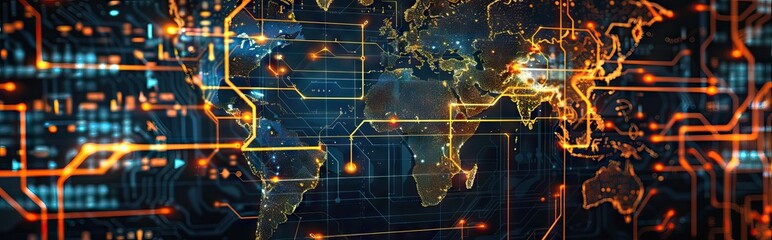 3d illustration of detailed virtual planet Earth. Technological digital globe world. AI generated illustration