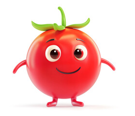 Smiling tomato character with small arms and legs isolated on white background