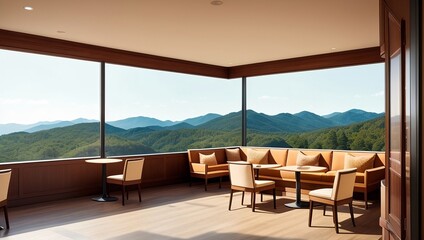 a room with a view of mountains