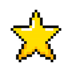 Golden Star, pixel item for game interface. Star magic game element. Star, 8 bit resource.