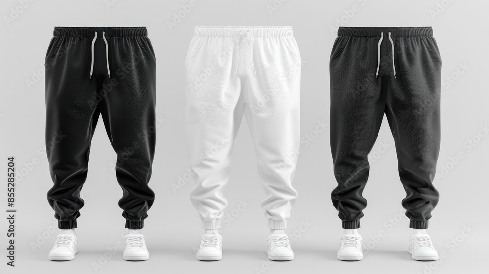 Aufkleber 3d rendering of a blank black and white mens pants mockup front view isolated empty template of basi